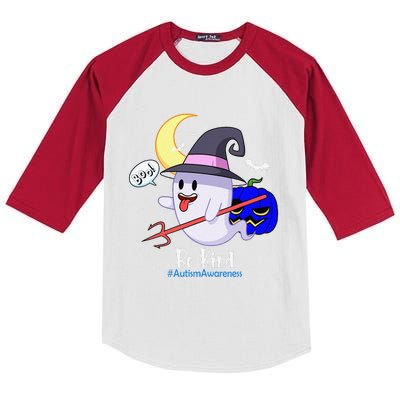 Cute Halloween Autism Awareness Spooky Ghost Pumpkin Bekind Kids Colorblock Raglan Jersey