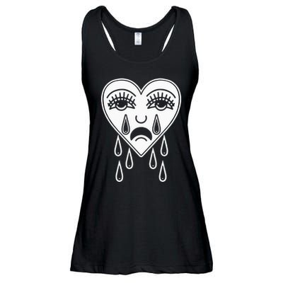 Crying Heart American Traditional Tattoo Old School Flash Ladies Essential Flowy Tank