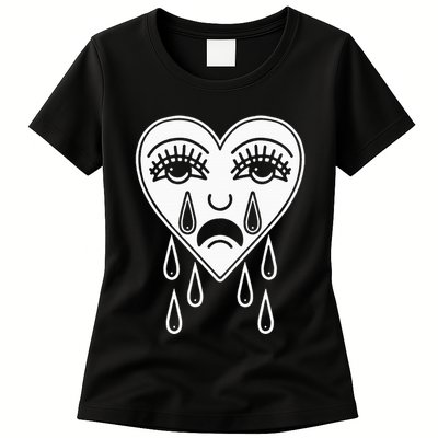 Crying Heart American Traditional Tattoo Old School Flash Womens T-Shirt