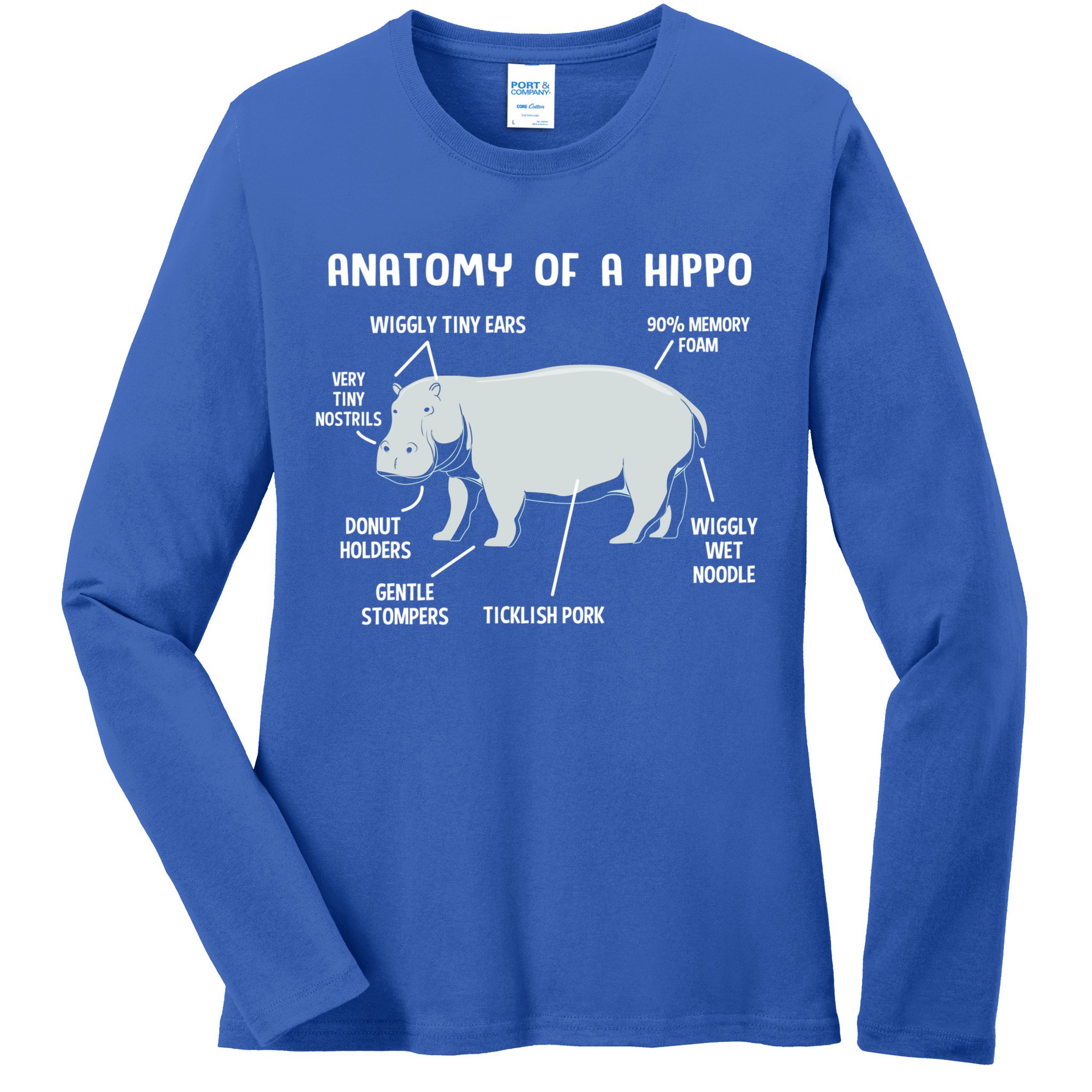 Cute Hippopotamus Anatomy Of A Hippo For Cool Gift Ladies Long Sleeve Shirt