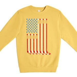 Cool Hockey Art For Men Women American Flag Hockey Goalie Premium Crewneck Sweatshirt