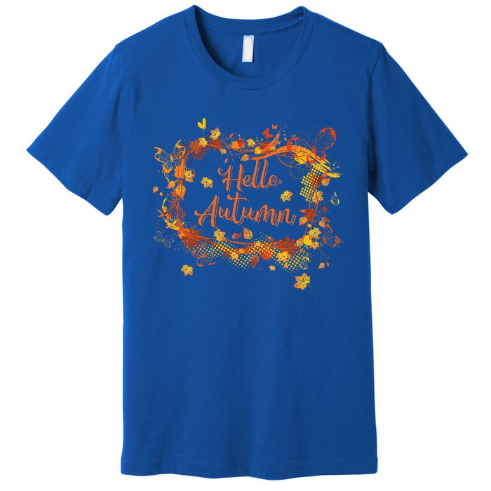 Cute Hello Autumn Season Thanksgiving And Fall Color Lovers Premium T-Shirt