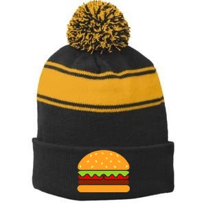 Cool Hamburger Art Women Minimalist Burger Cheeseburger Stripe Pom Pom Beanie