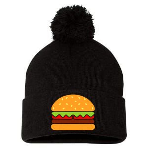 Cool Hamburger Art Women Minimalist Burger Cheeseburger Pom Pom 12in Knit Beanie