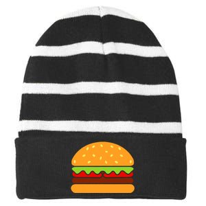 Cool Hamburger Art Women Minimalist Burger Cheeseburger Striped Beanie with Solid Band