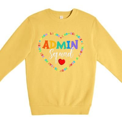 Cute Heart Admin Squad Funny First Day Of School Premium Crewneck Sweatshirt