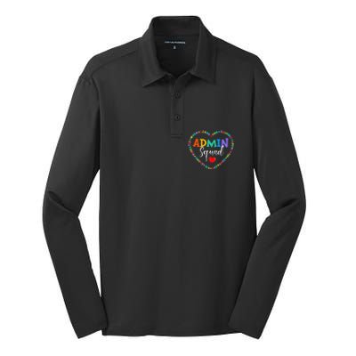 Cute Heart Admin Squad Funny First Day Of School Silk Touch Performance Long Sleeve Polo