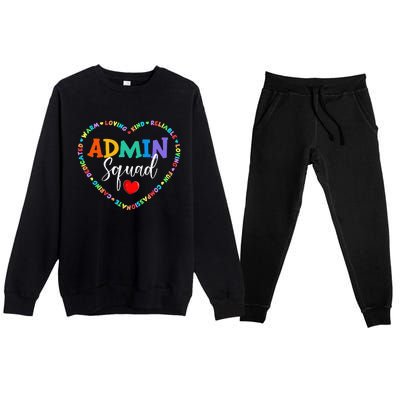 Cute Heart Admin Squad Funny First Day Of School Premium Crewneck Sweatsuit Set