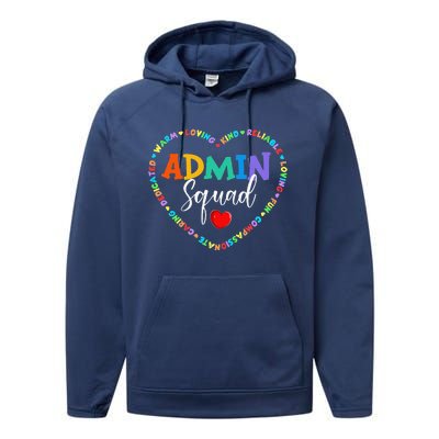 Cute Heart Admin Squad Funny First Day Of School Performance Fleece Hoodie