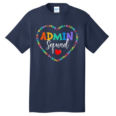 Cute Heart Admin Squad Funny First Day Of School Tall T-Shirt