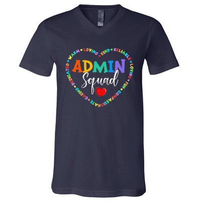 Cute Heart Admin Squad Funny First Day Of School V-Neck T-Shirt