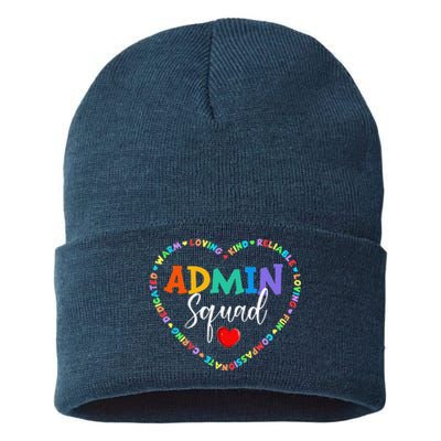 Cute Heart Admin Squad Funny First Day Of School Sustainable Knit Beanie