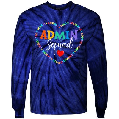 Cute Heart Admin Squad Funny First Day Of School Tie-Dye Long Sleeve Shirt