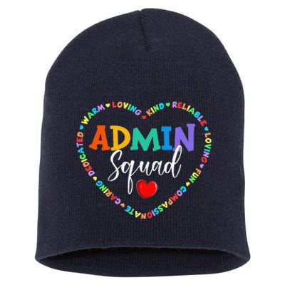 Cute Heart Admin Squad Funny First Day Of School Short Acrylic Beanie