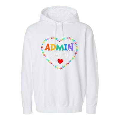 Cute Heart Admin Squad Funny First Day Of School Garment-Dyed Fleece Hoodie