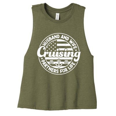 Cruising Husband And Wife Cruise Partners For Life Matching Women's Racerback Cropped Tank