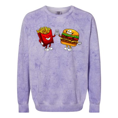 Cute Hamburger Art Women Hamburger French Fries Lovers Colorblast Crewneck Sweatshirt