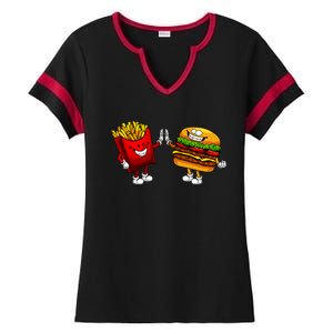 Cute Hamburger Art Women Hamburger French Fries Lovers Ladies Halftime Notch Neck Tee