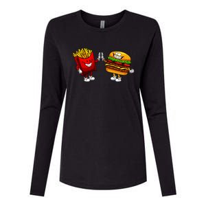 Cute Hamburger Art Women Hamburger French Fries Lovers Womens Cotton Relaxed Long Sleeve T-Shirt