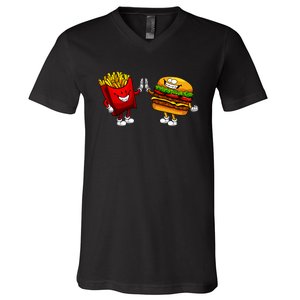 Cute Hamburger Art Women Hamburger French Fries Lovers V-Neck T-Shirt