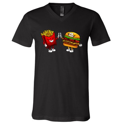 Cute Hamburger Art Women Hamburger French Fries Lovers V-Neck T-Shirt