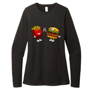 Cute Hamburger Art Women Hamburger French Fries Lovers Womens CVC Long Sleeve Shirt