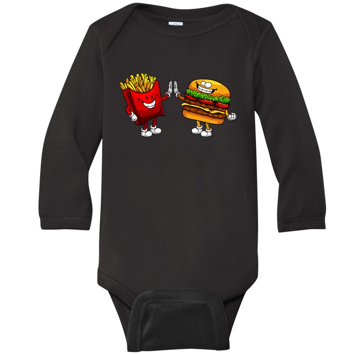 Cute Hamburger Art Women Hamburger French Fries Lovers Baby Long Sleeve Bodysuit