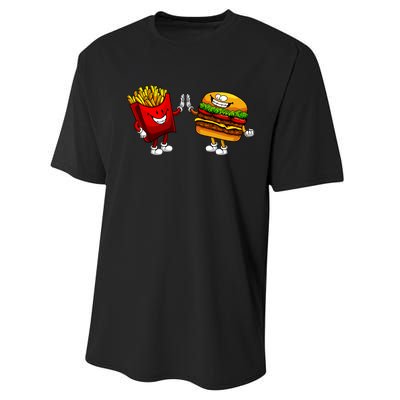 Cute Hamburger Art Women Hamburger French Fries Lovers Performance Sprint T-Shirt