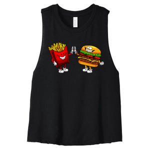 Cute Hamburger Art Women Hamburger French Fries Lovers Women's Racerback Cropped Tank