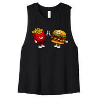 Cute Hamburger Art Women Hamburger French Fries Lovers Women's Racerback Cropped Tank