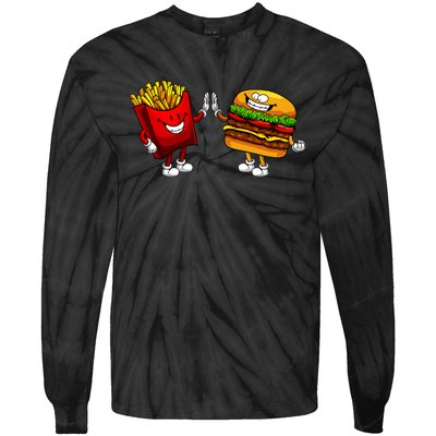 Cute Hamburger Art Women Hamburger French Fries Lovers Tie-Dye Long Sleeve Shirt