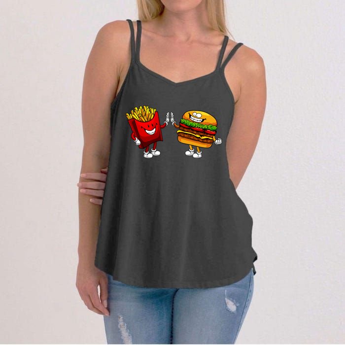 Cute Hamburger Art Women Hamburger French Fries Lovers Women's Strappy Tank