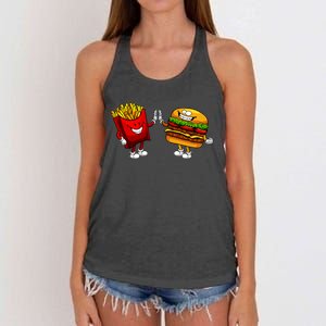 Cute Hamburger Art Women Hamburger French Fries Lovers Women's Knotted Racerback Tank