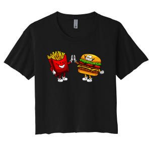 Cute Hamburger Art Women Hamburger French Fries Lovers Women's Crop Top Tee