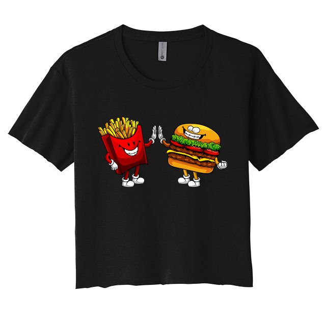 Cute Hamburger Art Women Hamburger French Fries Lovers Crop Top