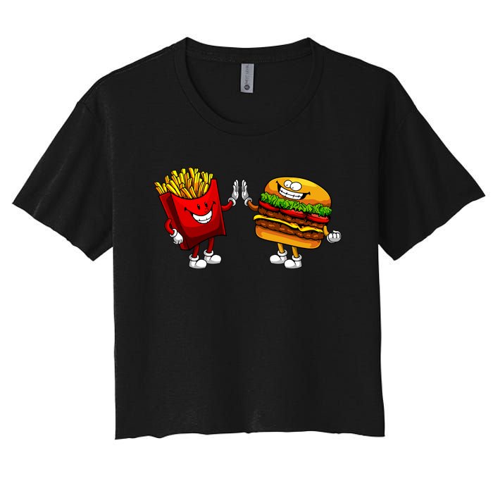 Cute Hamburger Art Women Hamburger French Fries Lovers Women's Crop Top Tee