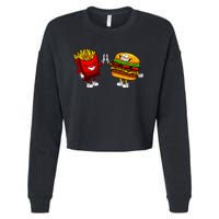 Cute Hamburger Art Women Hamburger French Fries Lovers Cropped Pullover Crew