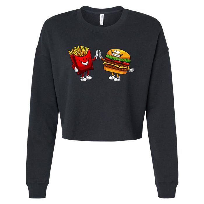 Cute Hamburger Art Women Hamburger French Fries Lovers Cropped Pullover Crew