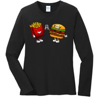 Cute Hamburger Art Women Hamburger French Fries Lovers Ladies Long Sleeve Shirt