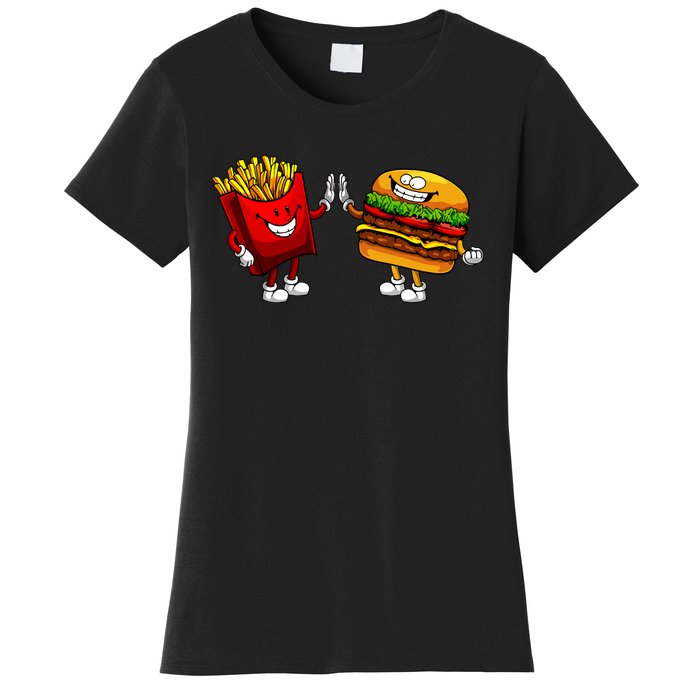 Cute Hamburger Art Women Hamburger French Fries Lovers Women's T-Shirt