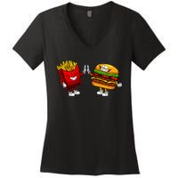 Cute Hamburger Art Women Hamburger French Fries Lovers Women's V-Neck T-Shirt