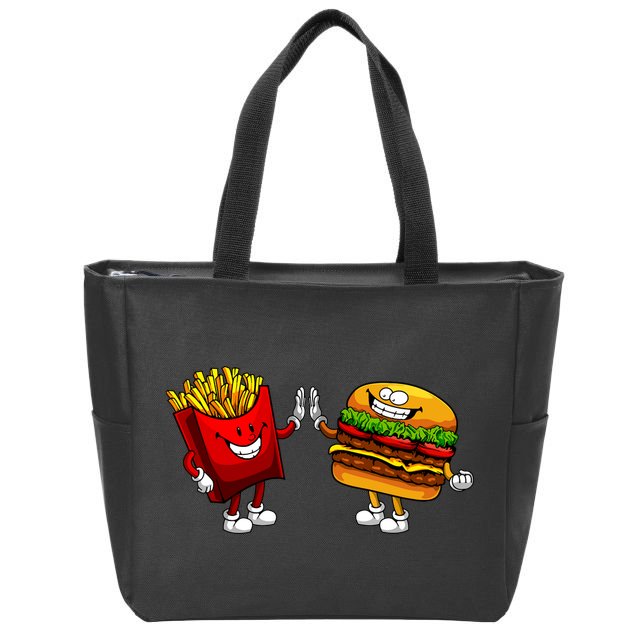 Cute Hamburger Art Women Hamburger French Fries Lovers Zip Tote Bag