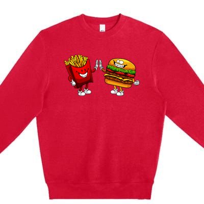 Cute Hamburger Art Women Hamburger French Fries Lovers Premium Crewneck Sweatshirt