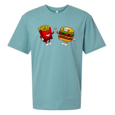 Cute Hamburger Art Women Hamburger French Fries Lovers Sueded Cloud Jersey T-Shirt