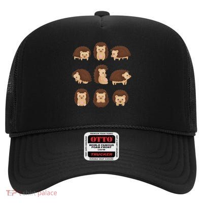 Cute Hedgehog Animal Forest Nature Hedgehog High Crown Mesh Back Trucker Hat