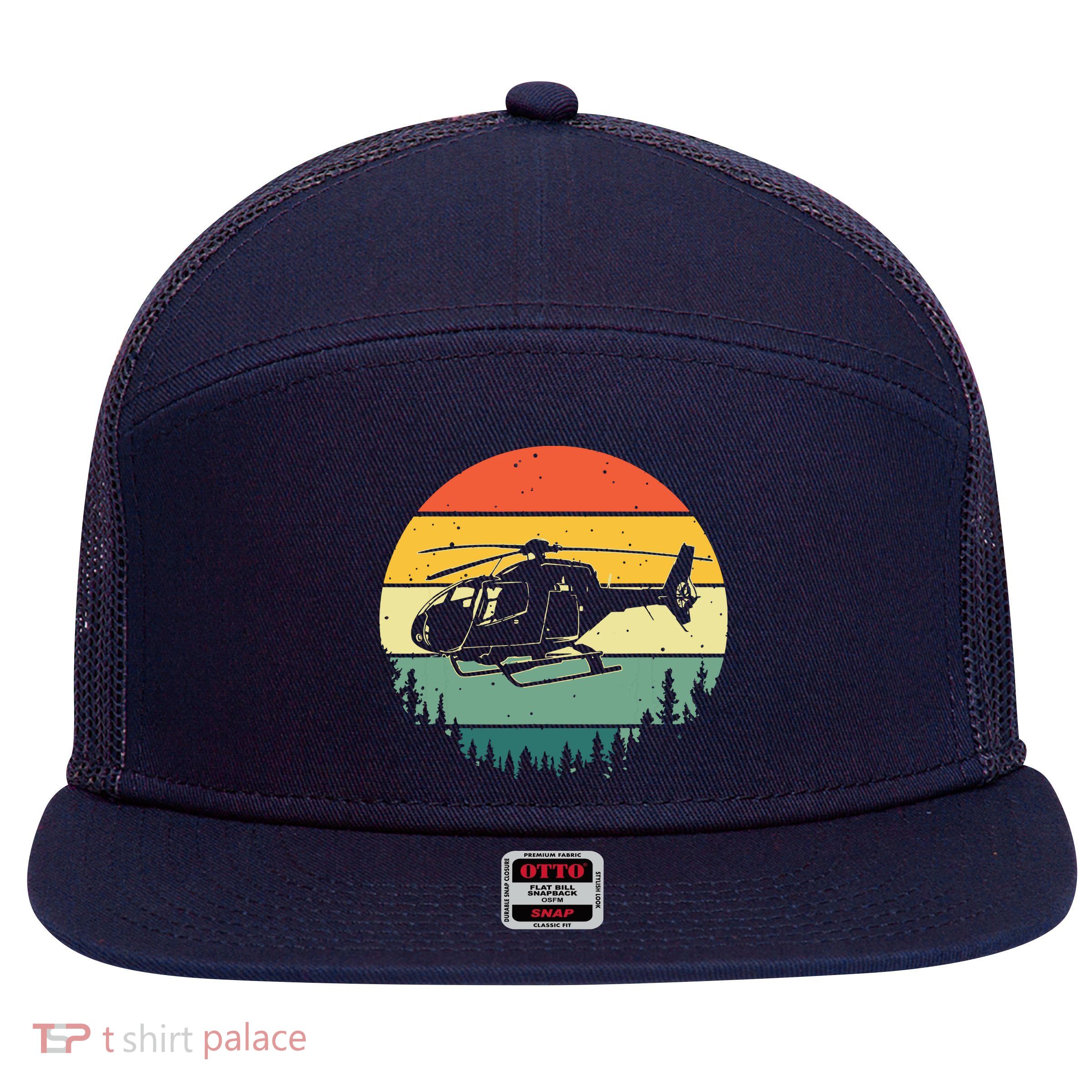 Cute Helicopter Art For Men Women Aviator Helicopter Pilot 7 Panel Mesh Trucker Snapback Hat