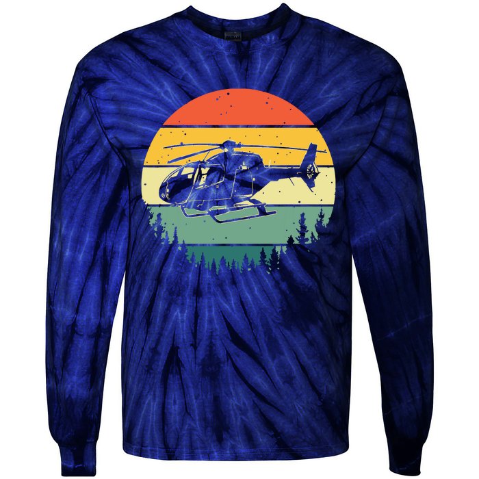 Cute Helicopter Art For Men Women Aviator Helicopter Pilot Tie-Dye Long Sleeve Shirt