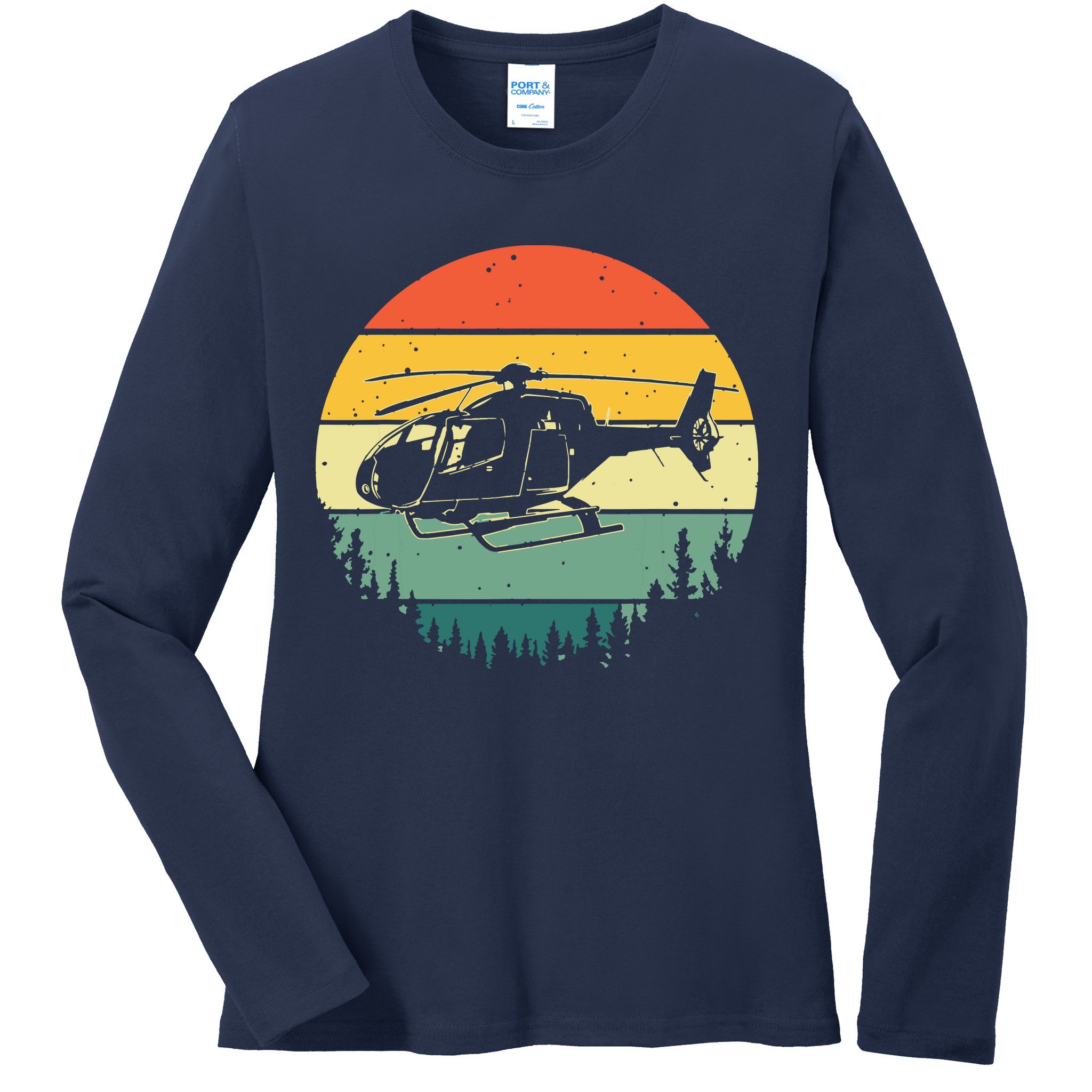 Cute Helicopter Art For Men Women Aviator Helicopter Pilot Ladies Long Sleeve Shirt
