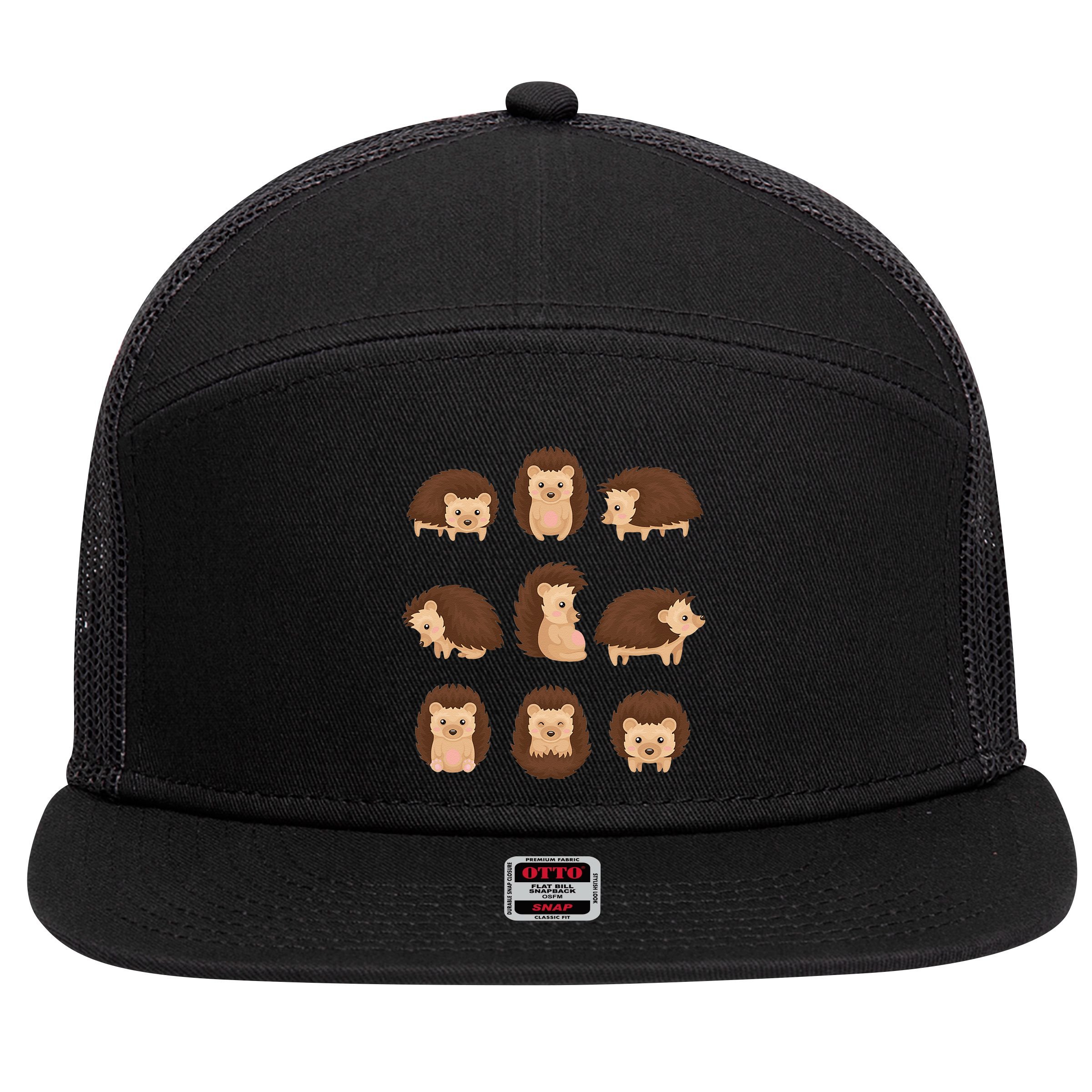 Cute Hedgehog Animal Forest Nature Hedgehog 7 Panel Mesh Trucker Snapback Hat