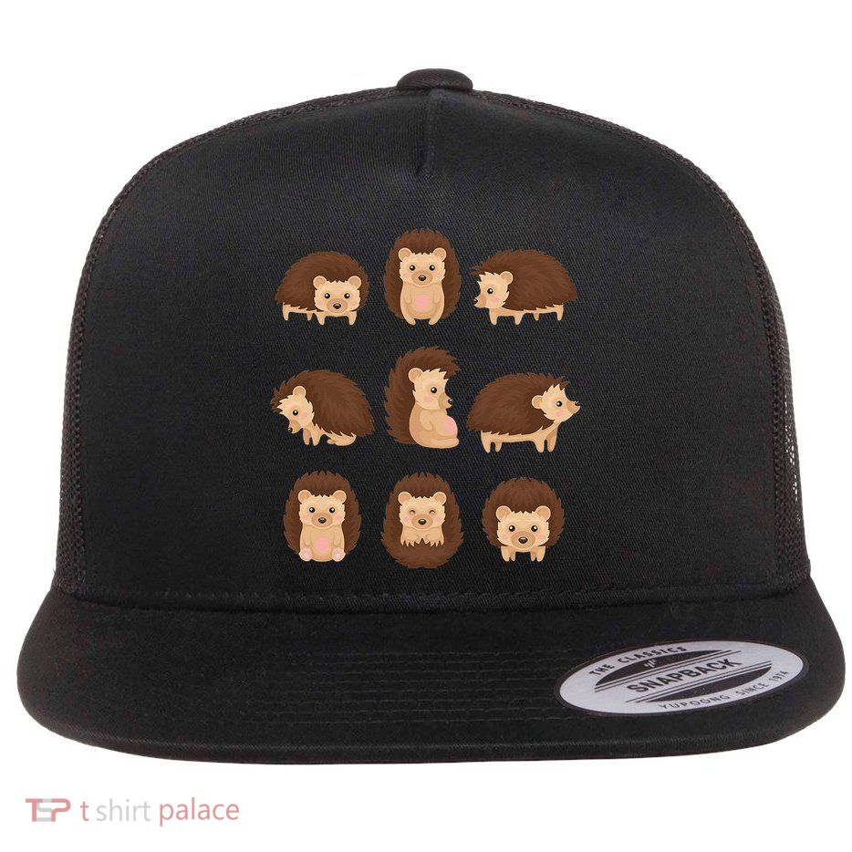 Cute Hedgehog Animal Forest Nature Hedgehog Flat Bill Trucker Hat
